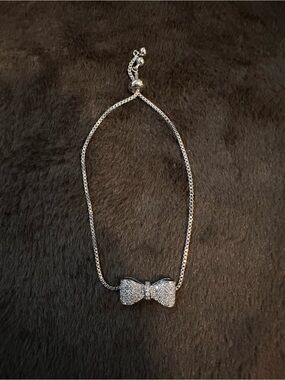 Silver Toned Crystal Bow Necklace for Women